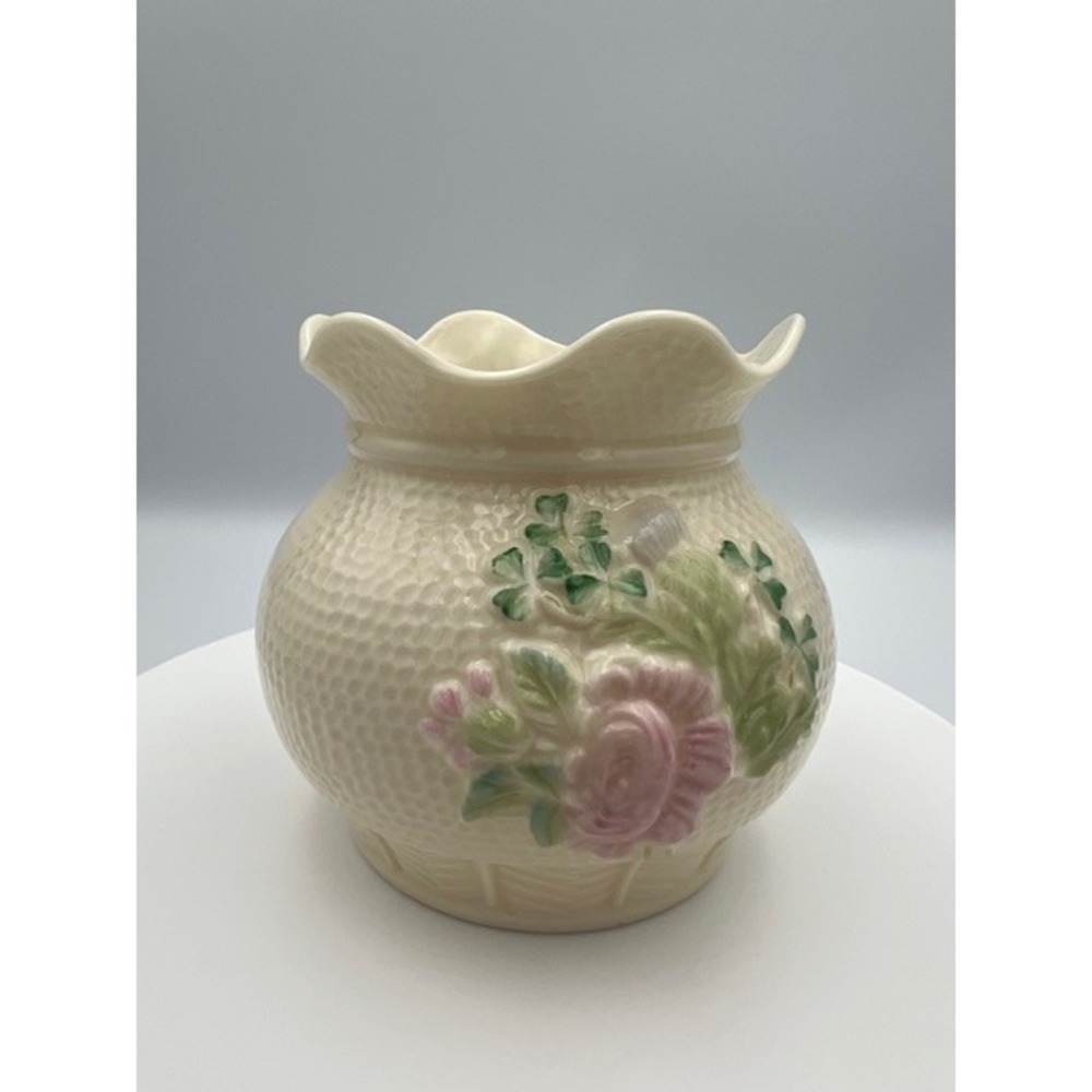 Belleek Ireland Killarney Rose Vase Ivory Parian China Basketweave 4in - Picture 11 of 16